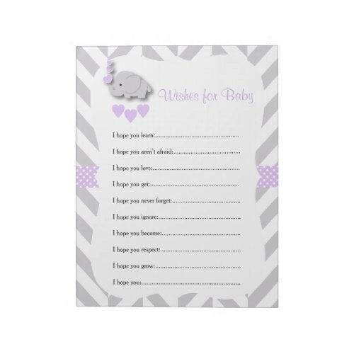 Lavender and Gray Elephant Baby Shower _ Wishes Notepad