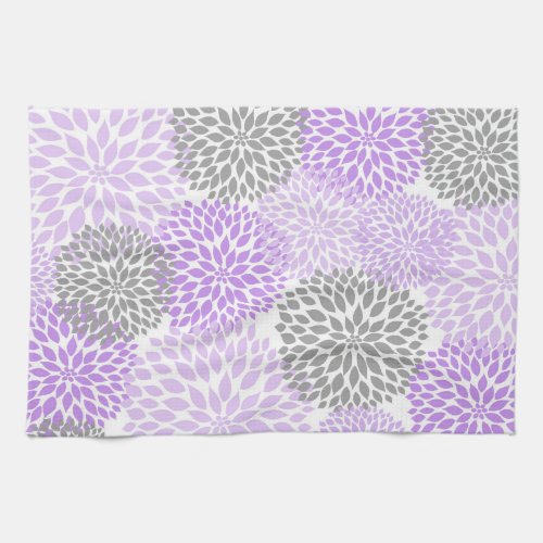 Lavender and Gray Floral Kitchen Tea Towel