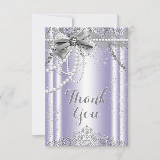 Lavender and Gray Pearl Thank You Card (Front)