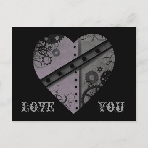 Lavender and gray steampunk heart Love You Postcard
