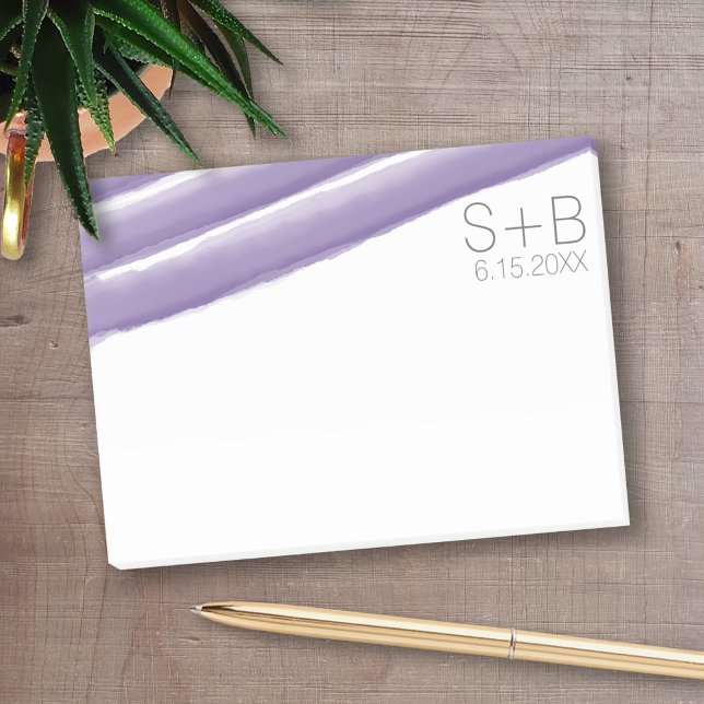 Lavender and Gray Watercolor Stripes Wedding Post-it Notes (Personalized Post-It Notes - add you name or other text)