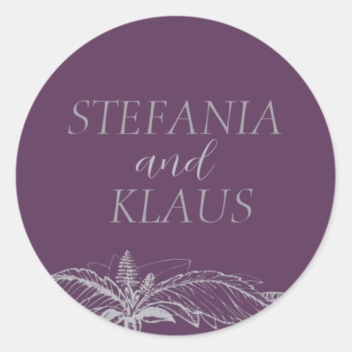 Lavender and Gray Wedding Floral Modern Classic Round Sticker