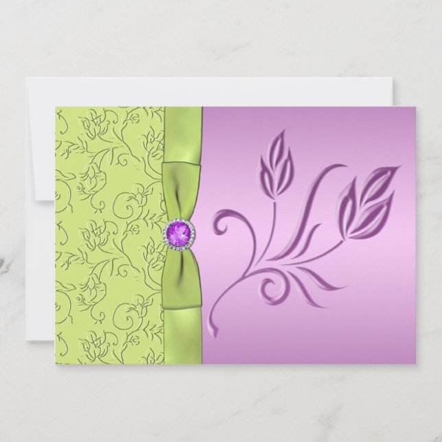 Lavender and Green Jeweled Wedding Invitation (Front)