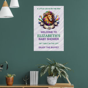 Lavender and Green Leo Zodiac Baby Shower Poster