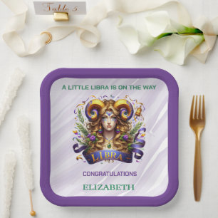 Lavender and Green Libra Zodiac Baby Shower Paper Plates