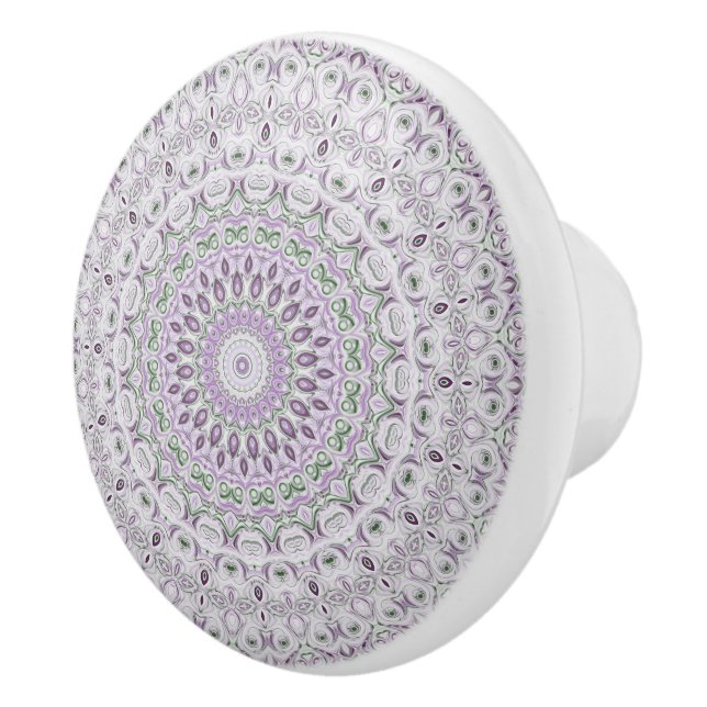 Lavender and Green Mandala Pattern Design Ceramic Knob (Right)