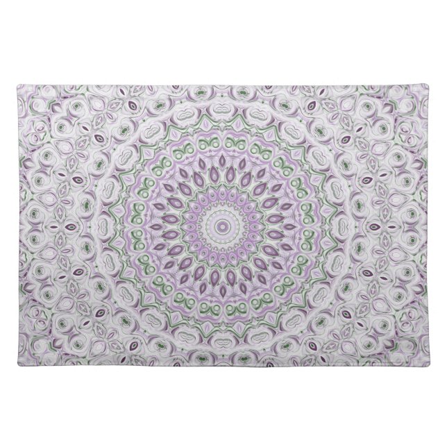 Lavender and Green Mandala Pattern Design Cloth Placemat (Front)
