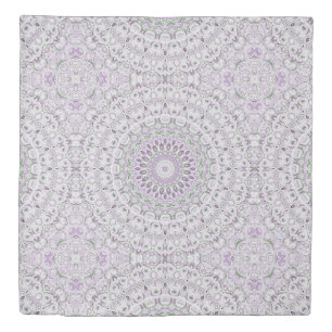 Lavender and Green Mandala Pattern Design Duvet Cover
