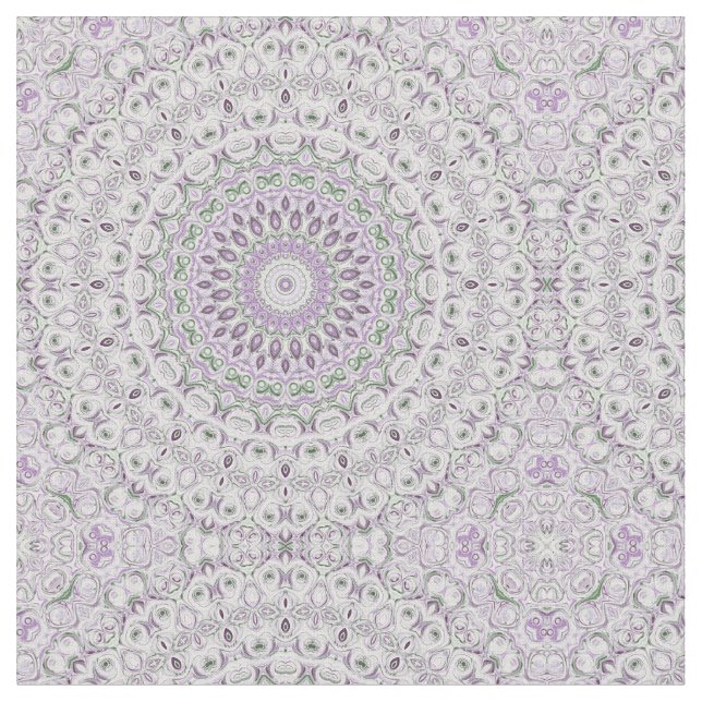 Lavender and Green Mandala Pattern Design Fabric (Close Up)