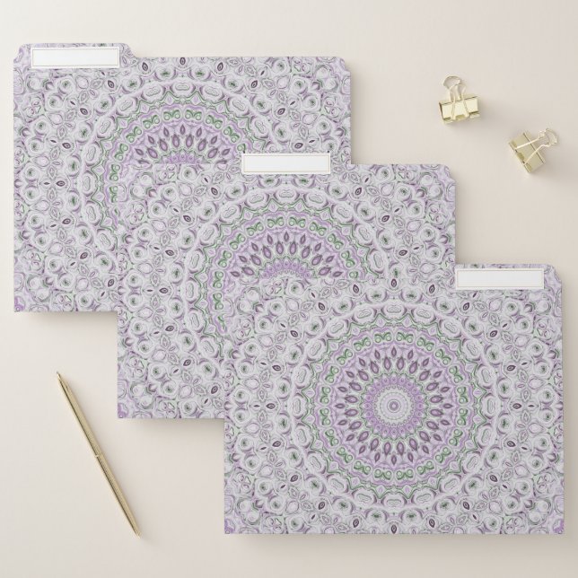 Lavender and Green Mandala Pattern Design File Folder (Set)