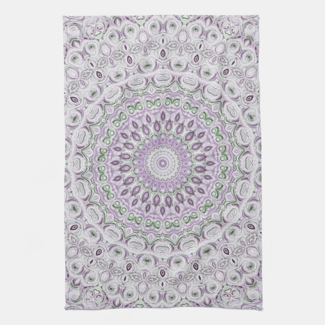 Lavender and Green Mandala Pattern Design Kitchen Towel (Vertical)