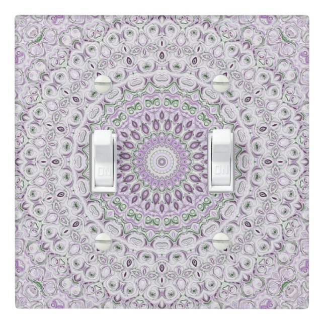 Lavender and Green Mandala Pattern Design Light Switch Cover (In Situ)