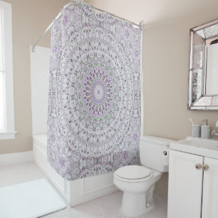 Lavender and Green Mandala Pattern Design Shower Curtain