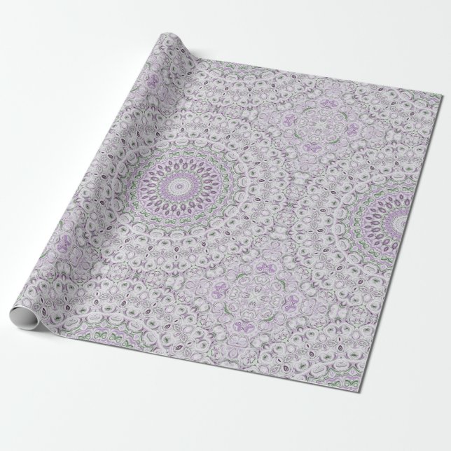 Lavender and Green Mandala Pattern Design Wrapping Paper (Unrolled)