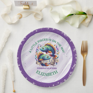 Lavender and Green Pisces Zodiac Baby Shower Paper Plates