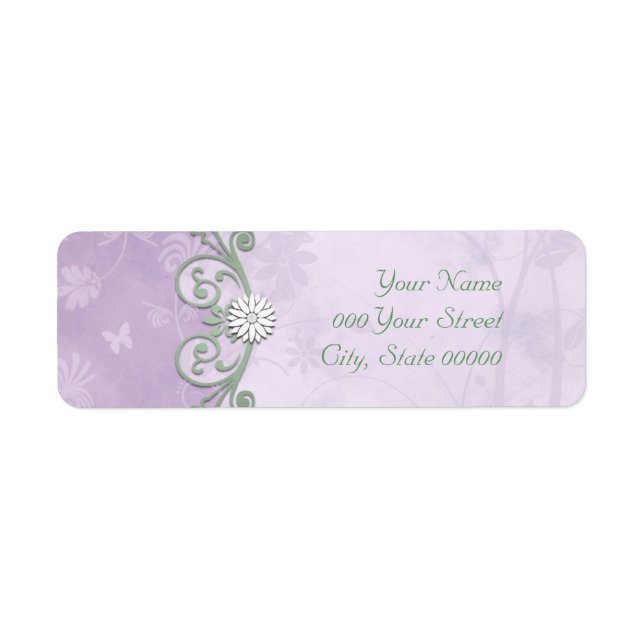 Lavender and Green Spring Floral Wedding Label (Front)
