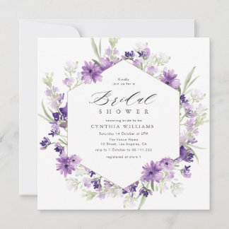 lavender and greenery floral bridal shower invitation