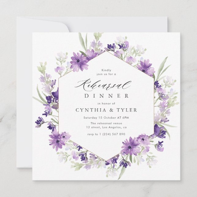 lavender and greenery watercolor floral rehearsal  invitation (Front)