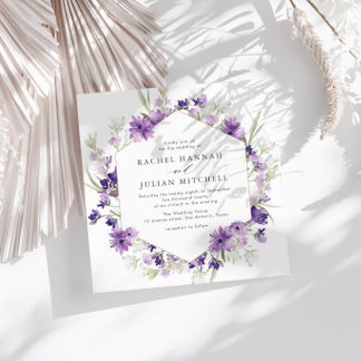 lavender and greenery watercolor floral wedding invitation