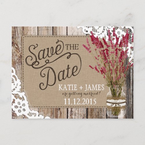 Lavender and Lace Rustic Wood Planks Save the Date Announcement Postcard