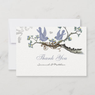 Lavender and Lemon Yellow Vintage Birds Wedding Thank You Card