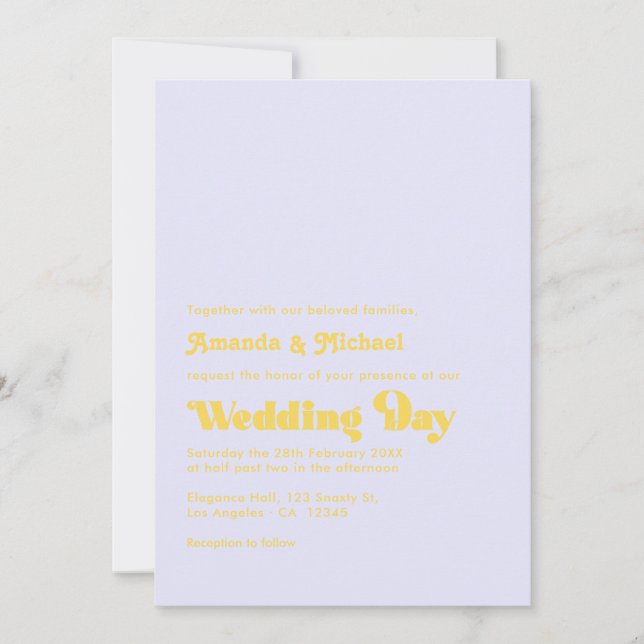 Lavender and Lemon Zest Retro Typography Wedding Invitation (Front)