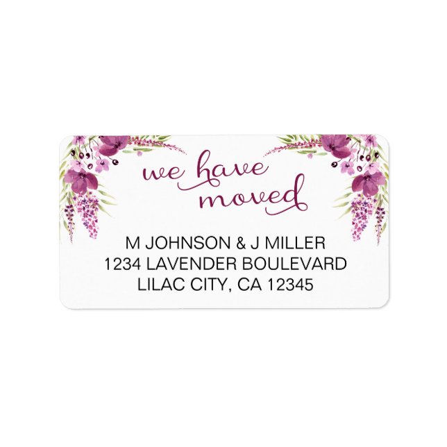Lavender and Lilac Flowers We Have Moved Address Label (Front)