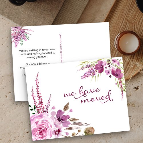 Lavender and Lilac Flowers We Have Moved Announcement Postcard