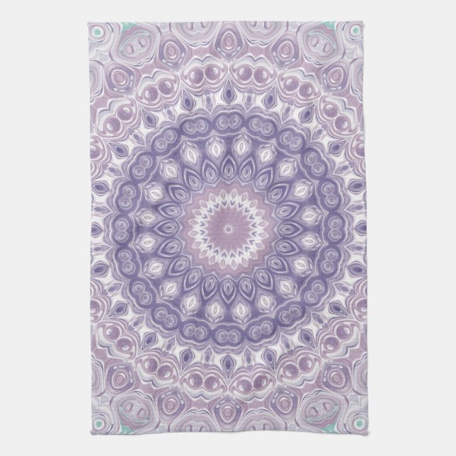 Lavender and Lilac Mandala Pattern Kitchen Towel (Vertical)