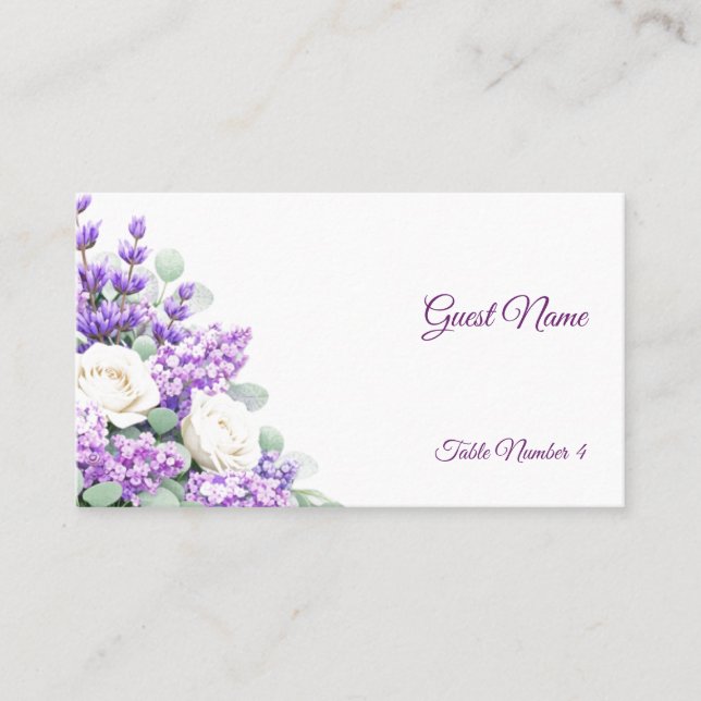 Lavender and Lilacs Wedding Place Cards - Flat (Front)