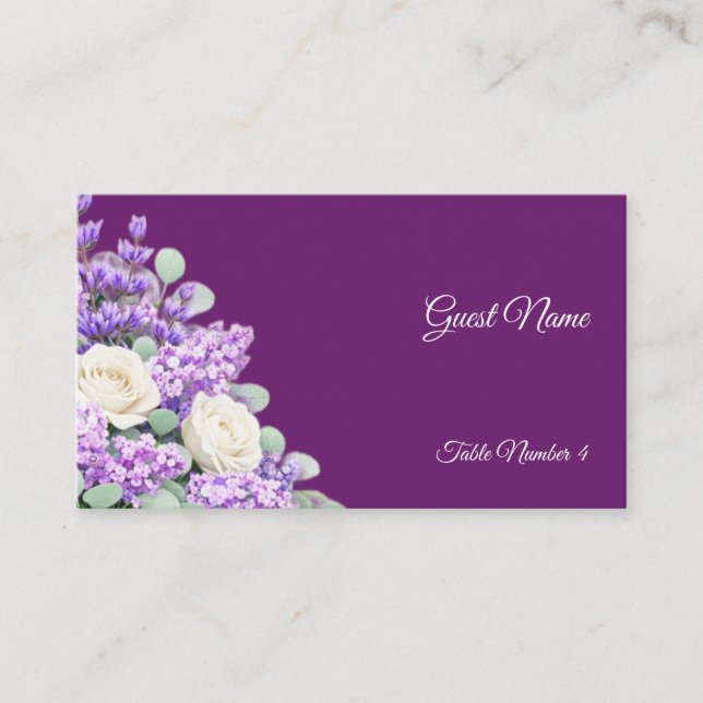 Lavender and Lilacs Wedding Place Cards - Flat (Front)