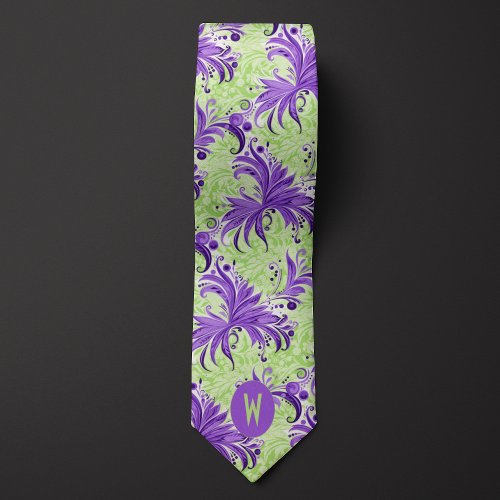 Lavender and Lime Green Monogram Neck Tie