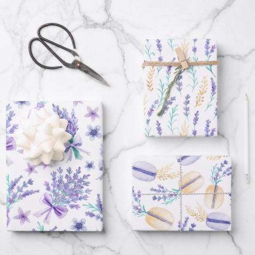 LAVENDER AND MACAROONS FLORAL GIFT  WRAPPING PAPER SHEETS