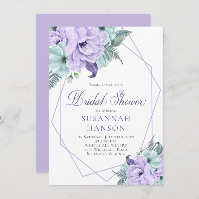 Lavender and Mint Floral Geometric Bridal Shower C Card (Front/Back)
