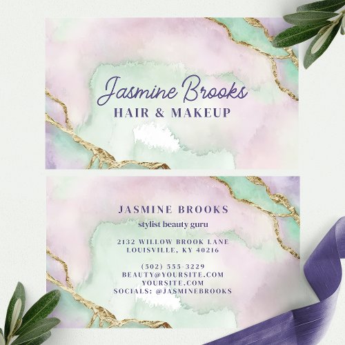 Lavender And Mint Gold Watercolor Business Card