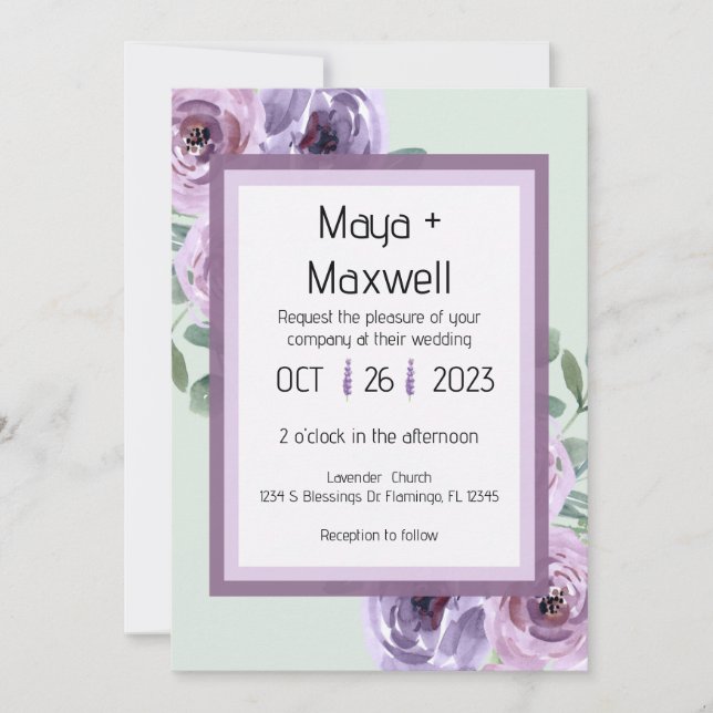 Lavender and Mint Green 5x7 Wedding Invitation (Front)