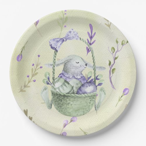 Lavender and Mint Green Easter Bunny Basket Paper Plates