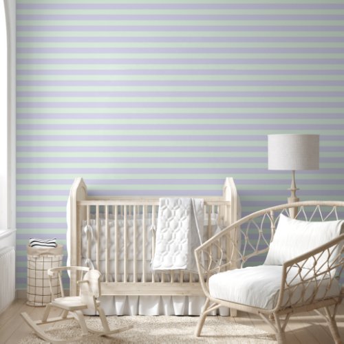 Lavender and Mint Green Horizontal Striped Pattern Wallpaper