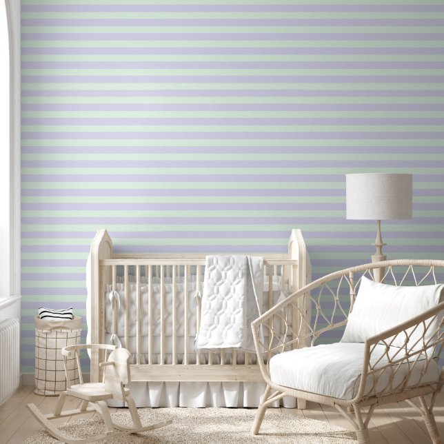 Lavender and Mint Green Horizontal Striped Pattern Wallpaper (Kids)