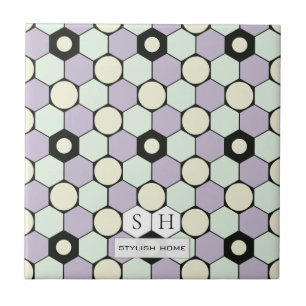 Lavender and Mint Hexagons and Circles Pattern Ceramic Tile