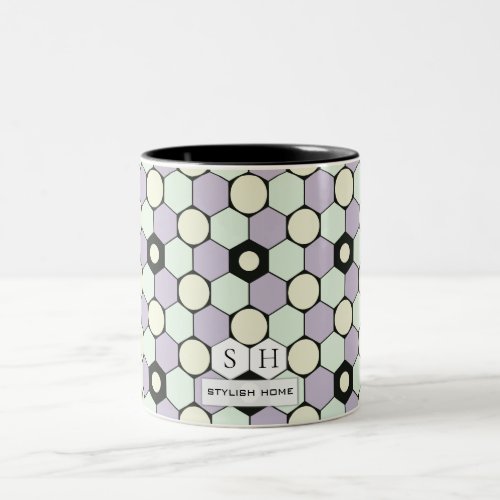 Lavender and Mint Hexagons and Circles Pattern Two_Tone Coffee Mug