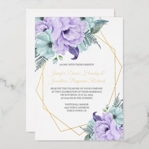 Lavender and Mint Peonies Wedding Foil Invitation