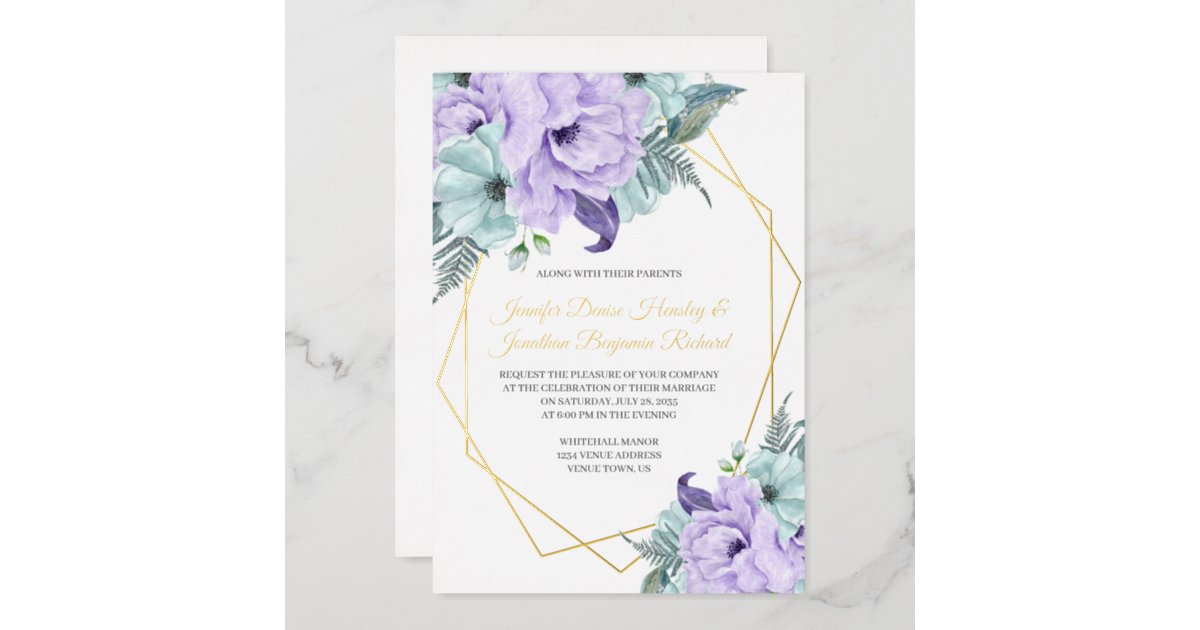 Lavender and Mint Peonies Wedding Foil Invitation | Zazzle