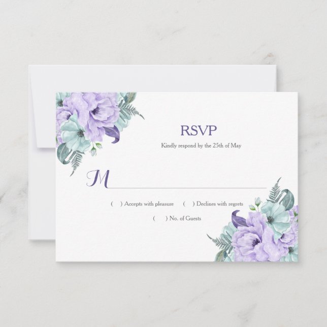 Lavender and Mint Watercolor Peonies RSVP (Front)