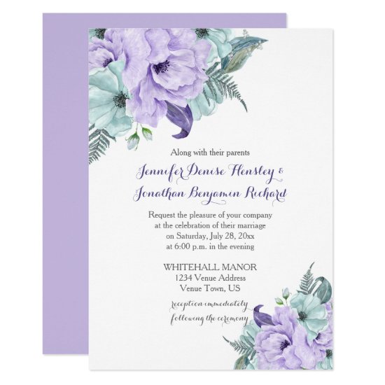 Lavender and Mint Watercolor Peonies Wedding Invitation