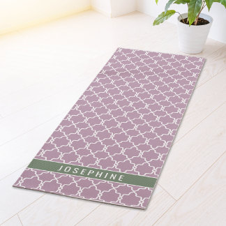 Lavender And Muted Green Trellis Pattern With Name Yoga Mat