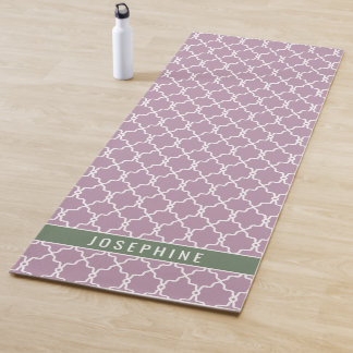 Lavender And Muted Green Trellis Pattern With Name Yoga Mat