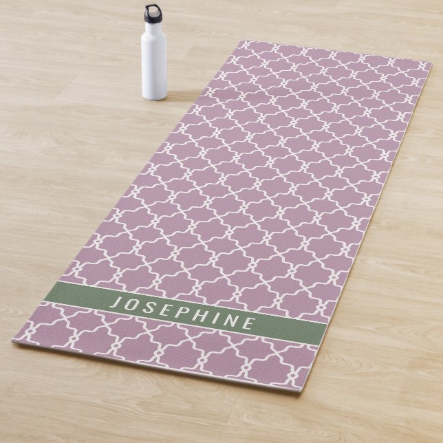 Lavender And Muted Green Trellis Pattern With Name Yoga Mat (In Situ)