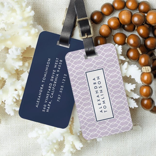 Lavender and Navy Lattice Pattern Luggage Tag (Creator Uploaded)