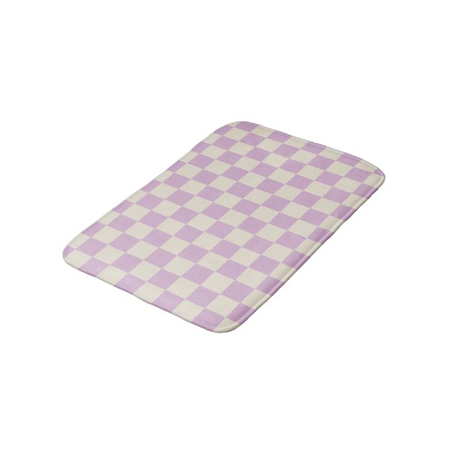 Lavender and Off White Checkerboard Bath Mat (Angled)